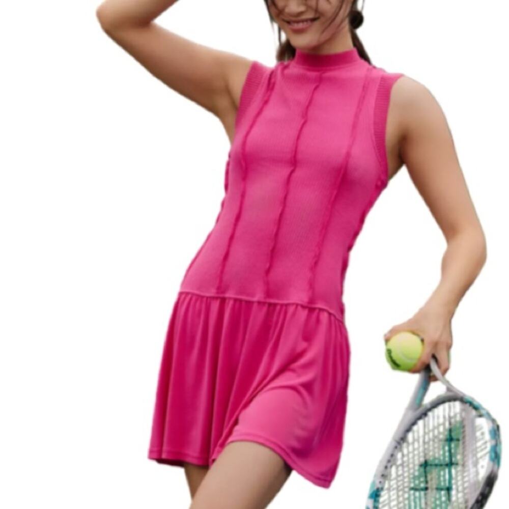 Anthropologie Daily Practice Buzzer Beater Sleeveless Mini Dress - Deep Magenta